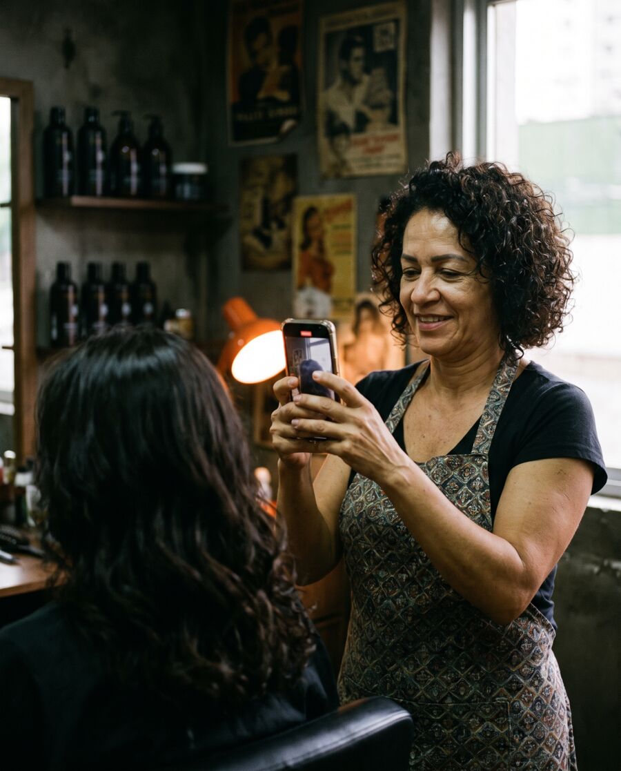 Cabeleireira gravando um penteado